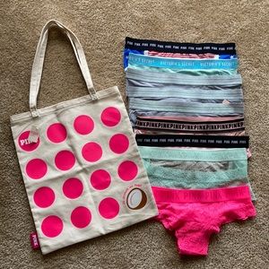10 Pairs of VS Pink/VSL  Panties Bundle with tote